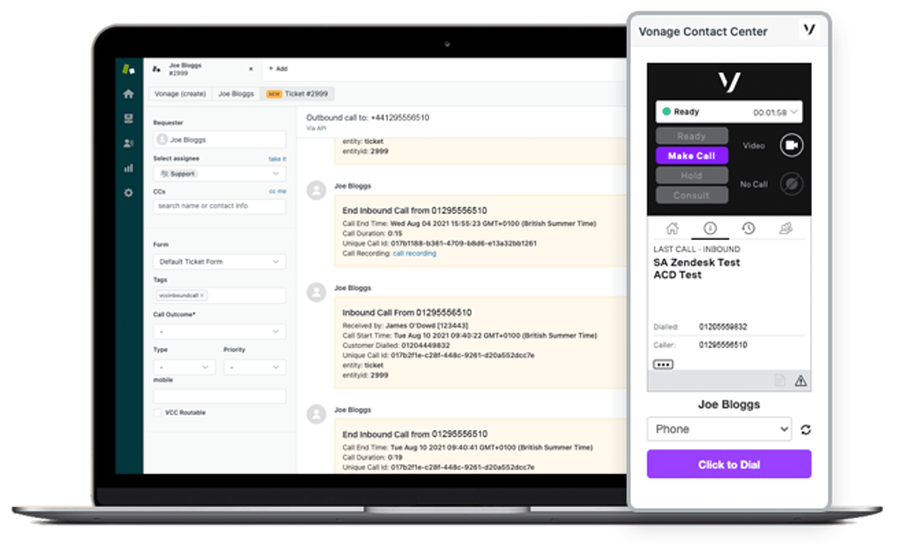 Introducing the new Vonage Contact Center for Zendesk Vonage Contact Center Zendesk screenshot
