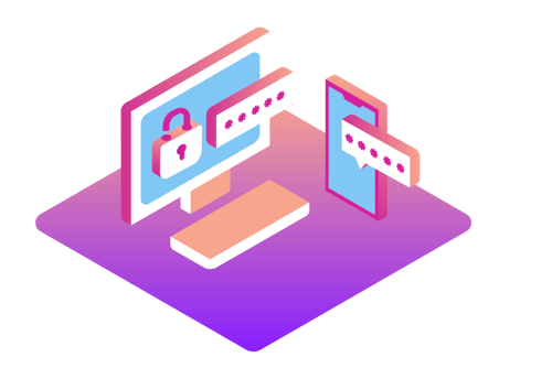 Illustration of a with a picture of a lock on the monitor screen, along with a code. Beside it is a cell phone with the same code on its screen