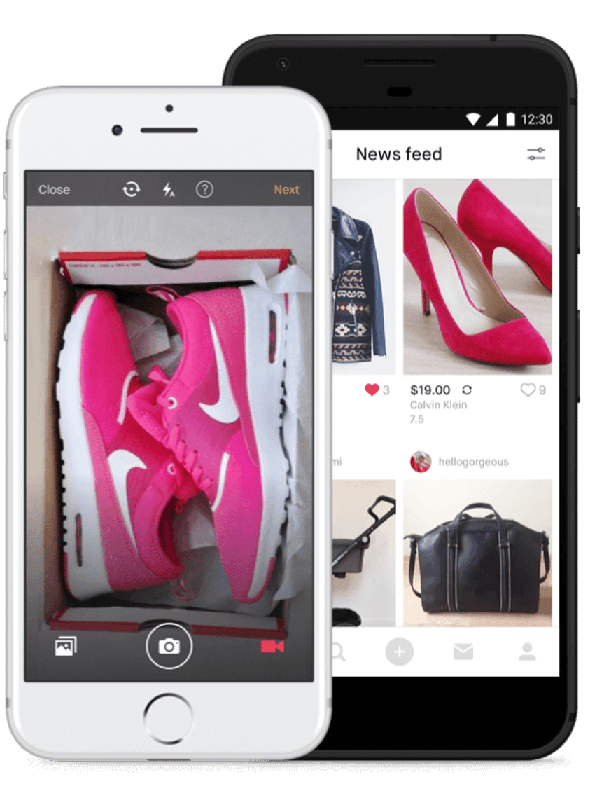 Photo of shoes and clothes online and on phone via app