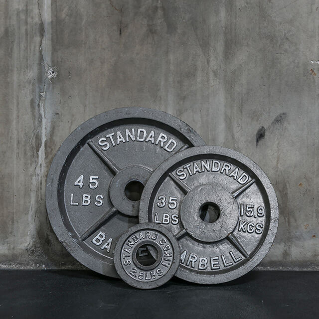 Iron weights Photograph of three iron weights against wall